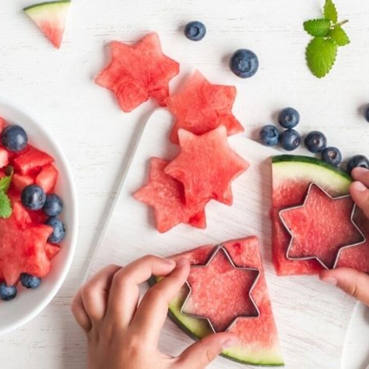 watermelon cut into stars and blueberries