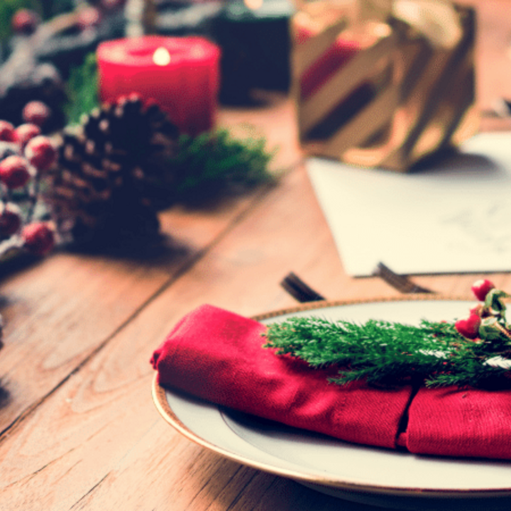 winter holiday dinner table with plate