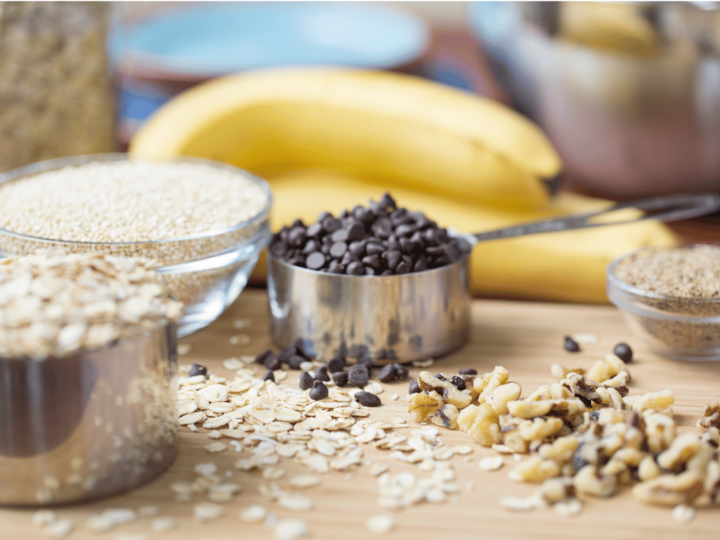 baking supplies such as banana, oatmeal, nuts, and chocolate chips