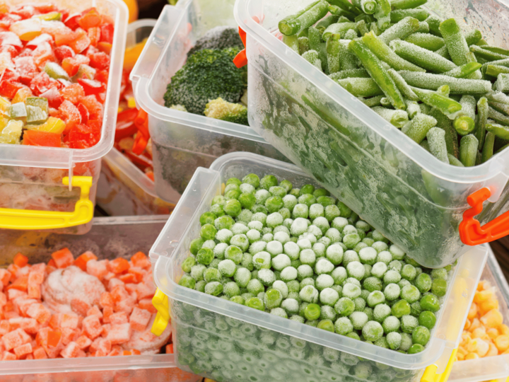 frozen vegetables in storage containers