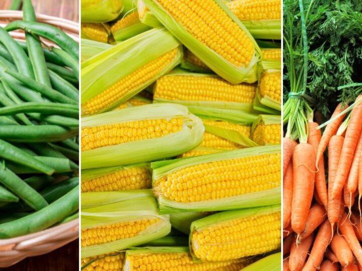 green beans, corn, carrots