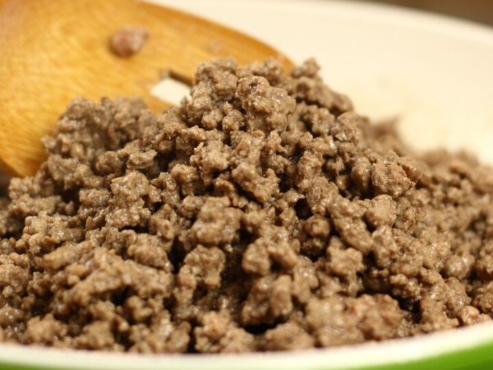 ground beef in a skillet
