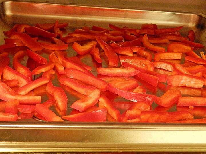 red peppers on a tray