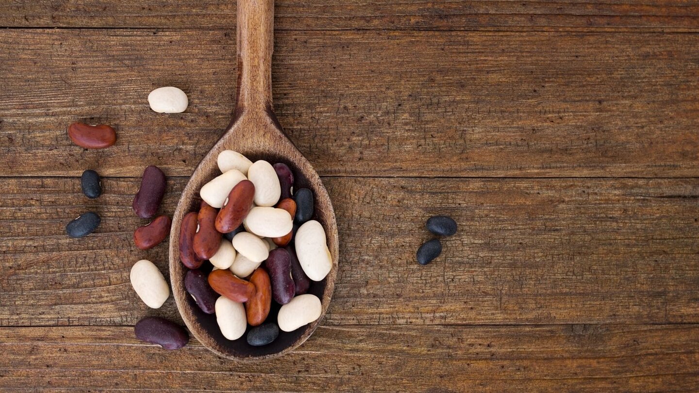 dry beans on a spoon