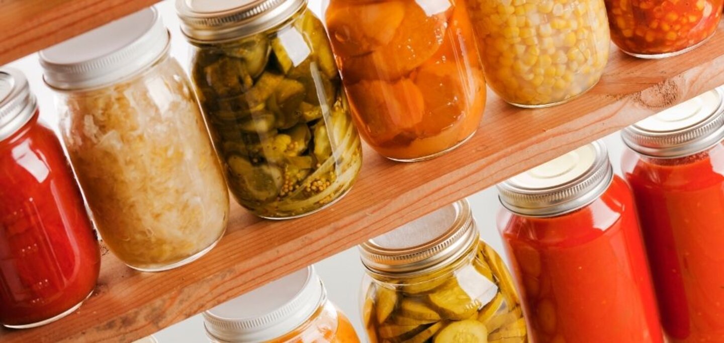 canning jars on a shelf