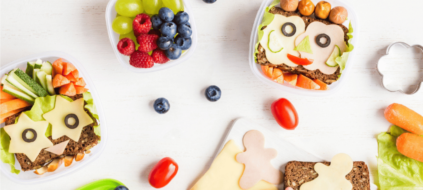 kids lunch with fruit and cut out sandwiches