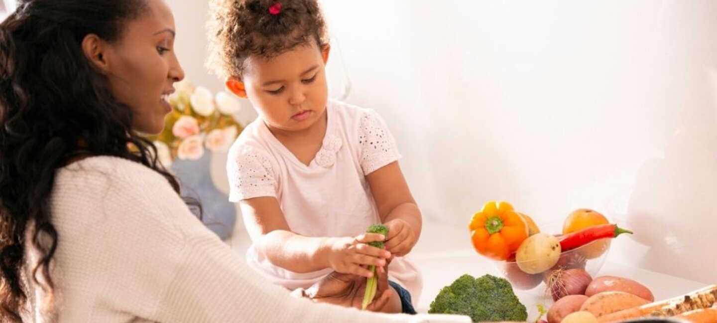 mom and child cooking