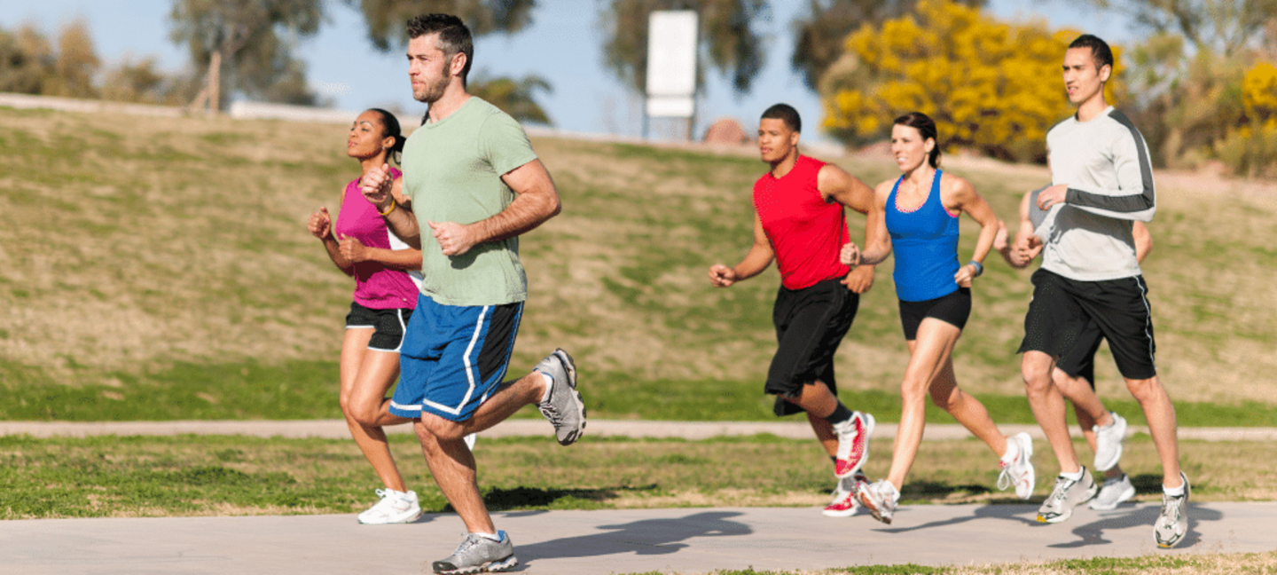 group of adults running together