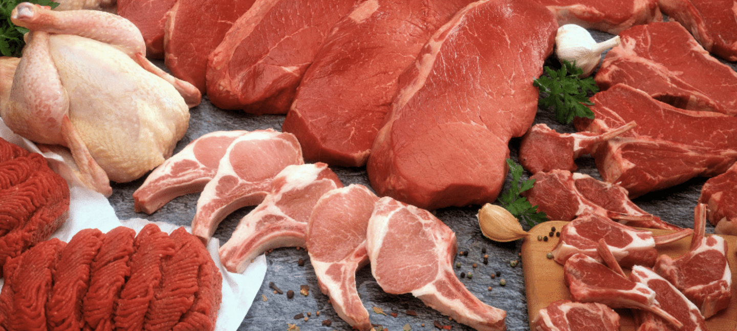 variety of raw meat such as chicken, beef, pork