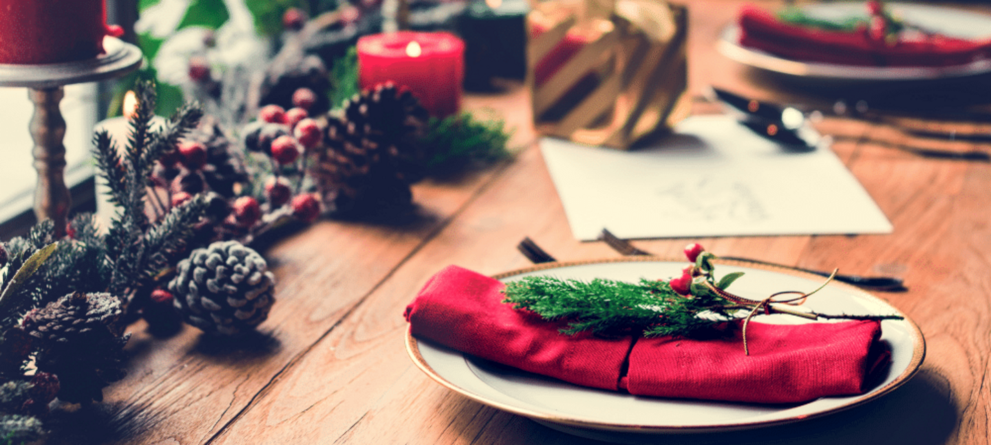 winter holiday dinner table with plate