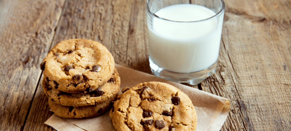 chocolate chip cookies with milk