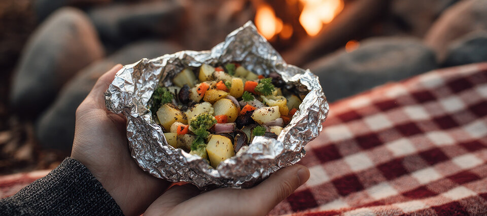 packet of vegetables on the grill