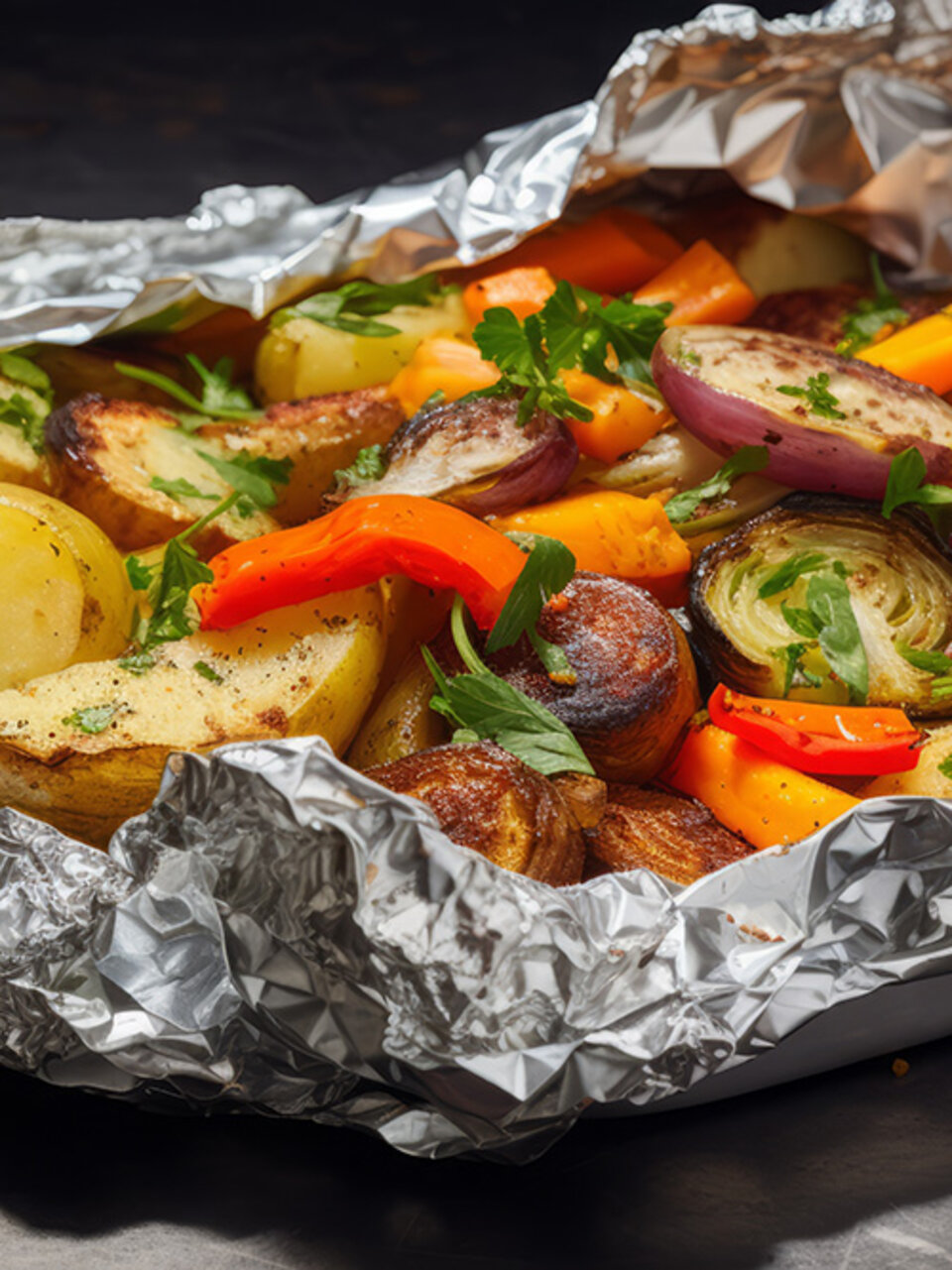 grilled vegetables in foil