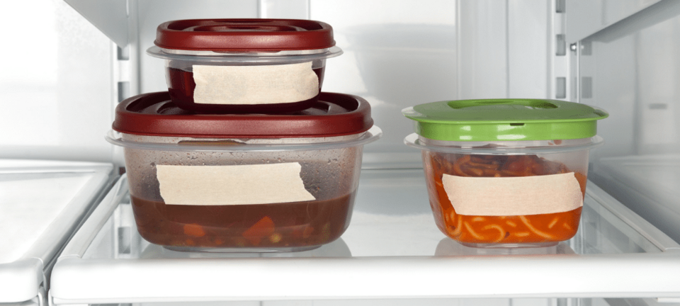 leftovers in food storage containers in the refrigerator