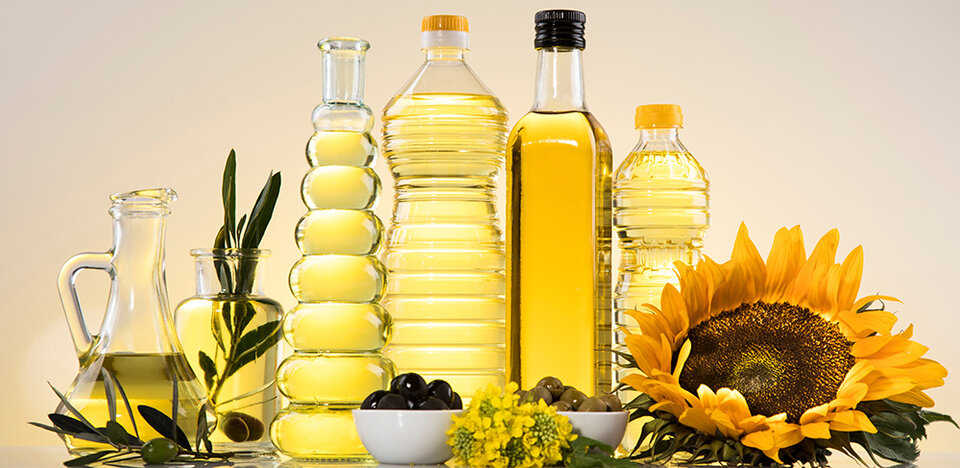 bottles of oils, sunflower olives