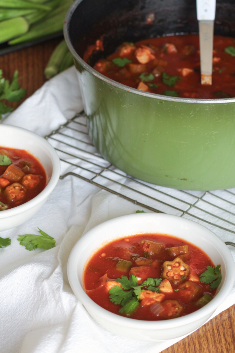 Okra stew in a bowl 