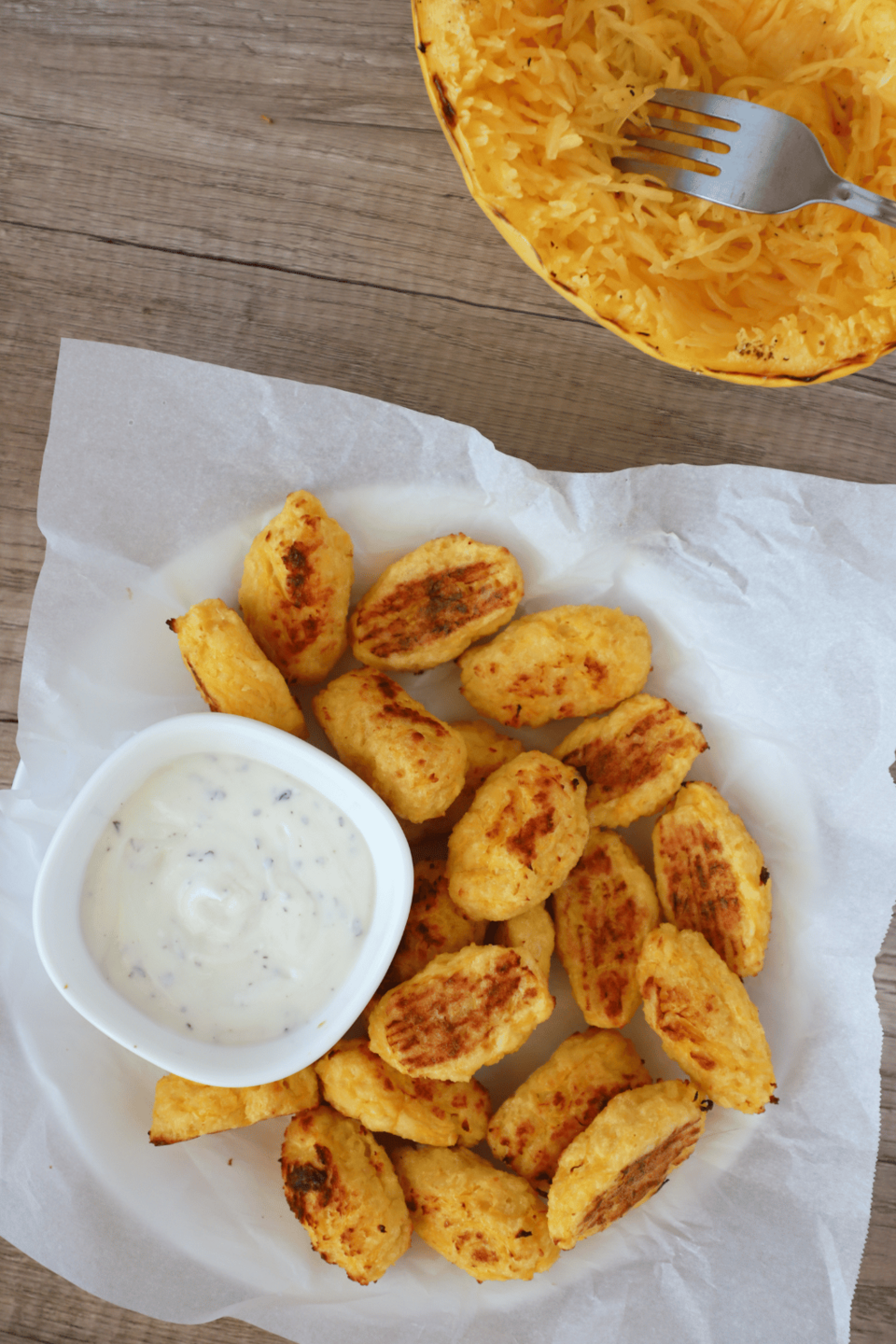 Spaghetti squash bites with homemade ranch