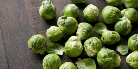 Brussels sprouts on wood table