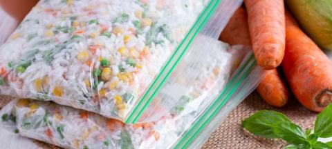 bags of frozen rice and vegetables