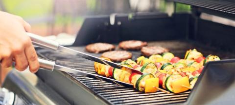 grilling vegetables and hamburgers