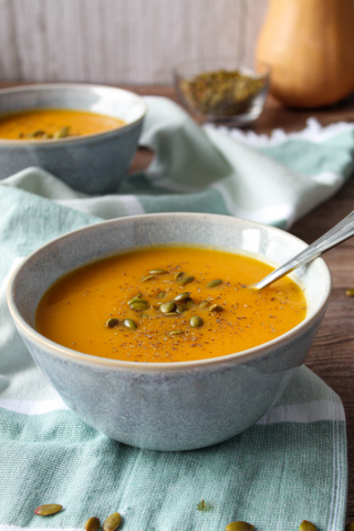 Creamy Butternut Squash Soup, in two bowls