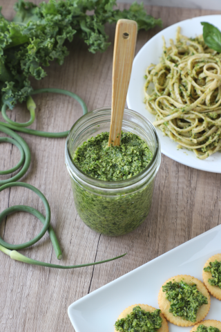 Pesto in a jar, on pasta and on crackers